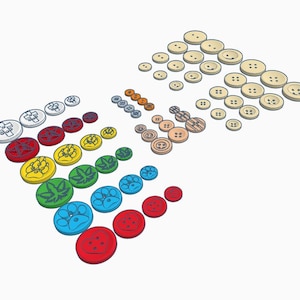 Puede incluir: Un surtido de botones coloridos en varios tama&ntilde;os y dise&ntilde;os. Los botones incluyen colores lisos como el rojo, el azul y el amarillo, as&iacute; como botones con dise&ntilde;os florales y de hojas. Algunos botones tienen cuatro agujeros, otros dos.