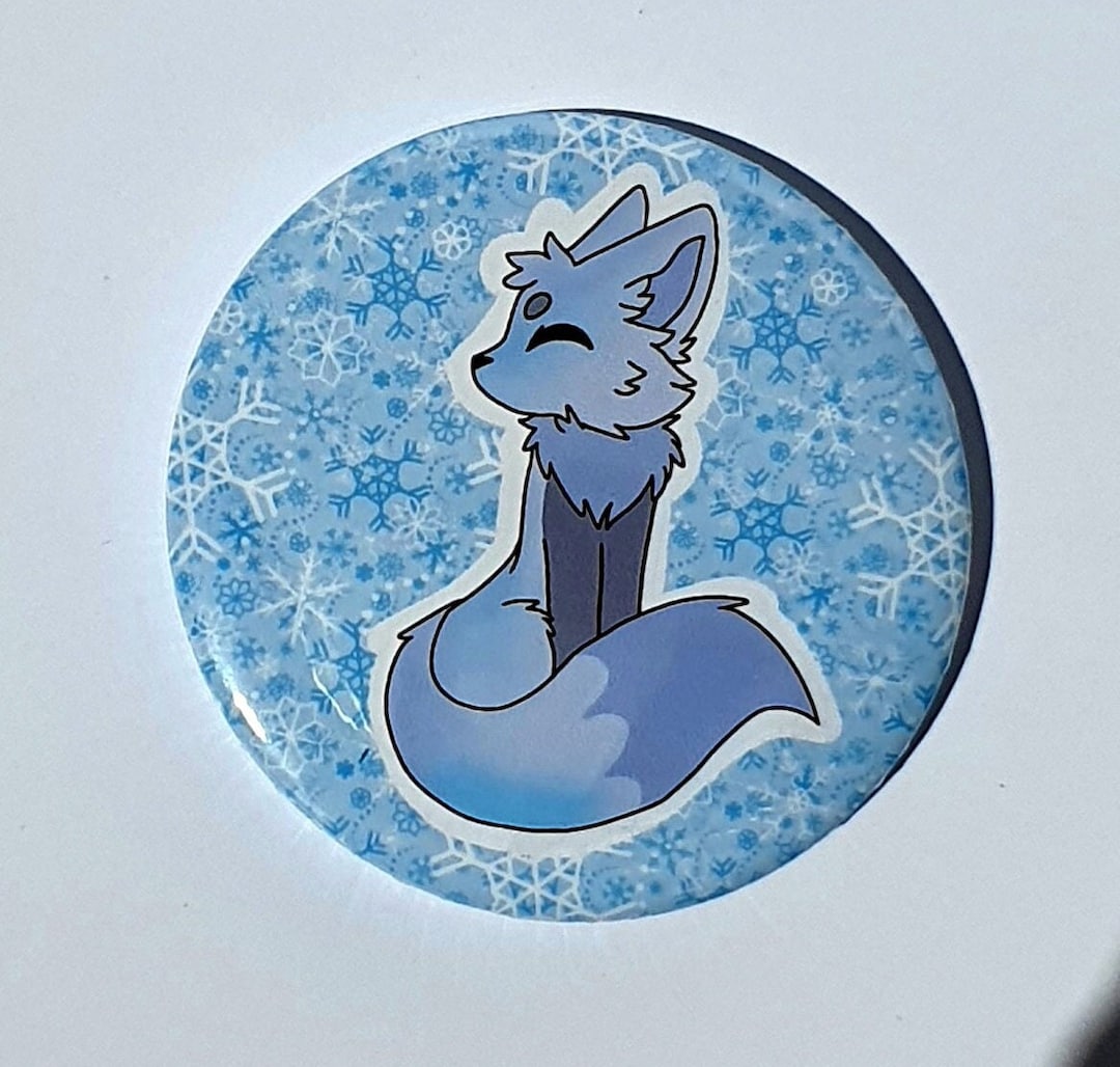 Furry Arctic Fox Badge Pin - Cute Arctic Fox Button With 58 Mm Diameter ...