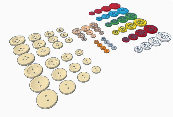 3D-Druckvorlage - Knöpfe zum Nähen - XXL Set 65 Stück mit Desings - Sewing Buttons zum 3D Drucken FDM & SLA