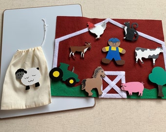 Barn- Magnetic board felt scene with 10 corresponding hand-painted magnets