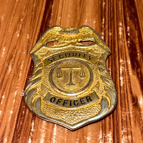 Vintage Obsolete Security Officer Badge Gold Plated