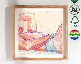 Cute Gay Tender Morning Art Print - Gift for Gay Friend Boyfriend - LGBT Pride Digital Painting - Bedroom, Living Room Wall Decor