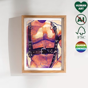 Gay Leather Daddy Art - Christmas Gift for Gay Friend, Boyfriend, Husband. Fetish Muscle Kink. LGBT Pride Art for Living Room, Bedroom