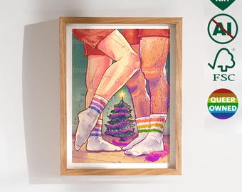 Gejowskie świąteczne skarpetki – uroczy prezent dla przyjaciela, chłopaka i męża geja. Sztuka LGBT Pride do salonu i sypialni