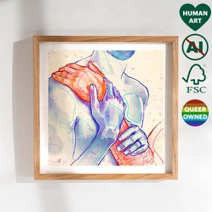 Gay Male Frontal Art Print. Christmas Gift, Friend Boyfriend Couple. Say Gay Wall Art Digital Painting. LGBT Wedding Gift, Queer Owned Shop