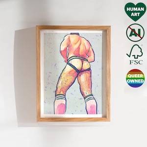Gay Jockstrap Art Print. Wedding, Birthday, Anniversary Gift for Gay Boyfriend, Husband, Friend. LGBT Pride Artwork, Queer Owned Business