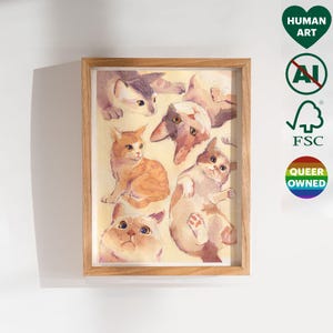 Cat Frenzy - Print from my Original Watercolor - Animal lover Digital Painting - Bedroom, Living Room Wall Decor