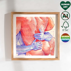 Hairy Muscle Gay Daddies - Gay Kink Queer Art Print - Christmas Gift for Bears - LGBT Pride Bedroom Wall Art - Queer Owned Business Artwork