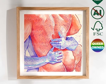 Hairy Muscle Gay Daddies - Gay Kink Queer Art Print - Christmas Gift for Bears - LGBT Pride Bedroom Wall Art - Queer Owned Business Artwork