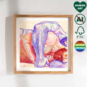 Stampa artistica "Papà pelosi gay". Regalo di compleanno e Natale per un amico gay o un fidanzato. Coppia di orsi muscolosi e carini che si coccolano. Negozio di proprietà queer LGBT Pride