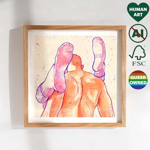 Stampa artistica di intimo gay. Regalo di Natale, compleanno e anniversario per fidanzato, marito o amico gay. Opera d'arte LGBT Pride, attività commerciale di proprietà queer.
