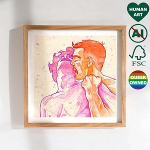 Impresión artística de una linda pareja gay - Regalo de Navidad para un amigo o novio gay - Pintura digital del orgullo LGBT - Decoración de pared para dormitorio y sala de estar