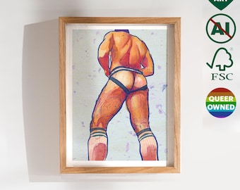 Gay Butt Art Print, Jockstrap, "3D Feelings"