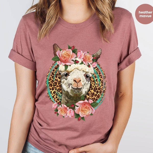 Floral Llama Shirt, Gift for Her, Funny Llama T-Shirt, Llama Graphic Tees, Shirt for Women, Cute Llama Shirt, Women Outfit, Mom Shirt