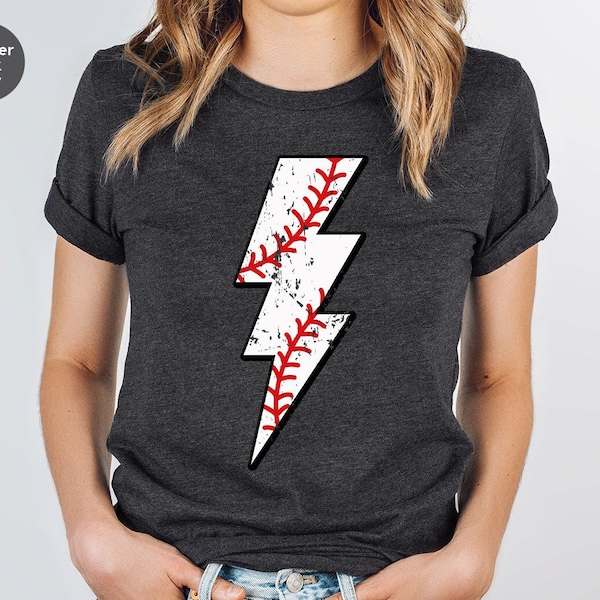 Retro Baseball TShirt, Baseball Gifts, Baseball Mom Outfit, Vintage Sports T Shirt, Lightning Graphic Tees, Baseball Coach Clothing