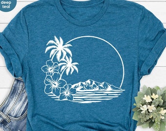 Summer Shirt, Floral Graphic Tees, Holiday Shirt, Vacation Vneck Shirt, Travel Shirt, Beach T-Shirt, Summer Shirts for Women, Gift for Her