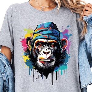 Aesthetic Color Monkey T-Shirt For Men, Colorful Animal Graphic T-Shirt, Cool Monkey Hoodie Graphic Shirt, Monkey Street Art Graphic Shirt