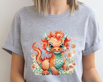 Camisetas con lindos dragones chinos, camisetas del Año Nuevo Chino, regalos del Año del Dragón, camisetas de dragones, camiseta del Año Nuevo Lunar, lindos regalos para niños