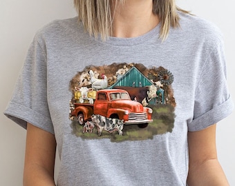 Funny Farmer Clothing, Farm Animal Tshirt, Country T-Shirt, Truck Graphic Tees, Birthday Gift for Her, Women Vneck T Shirt, Farm Outfit