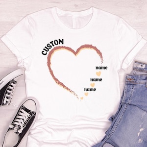 Custom Heart Shirts, Personalized Birthday Gift, Heart Gift for Her, Customized Name Graphic Tees, Love Clothing, Girls Vneck Tshirt