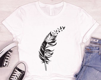 Feather Birds Shirt, Minimalist Gift, Aesthetic Feather Tshirt, Bird Graphic Tees, Women Vneck T-Shirt, Inspirational Clothing, Gift for Her