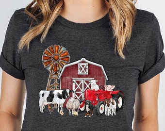 Farm Shirt, Country T-Shirt, Cute Farm Animal Shirt, Farmer Vneck Shirt, Chicken Shirt, Cow T-Shirt, Farm Graphic Tees, Farm Gifts