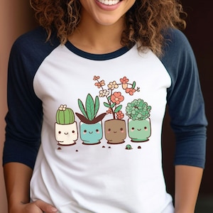 Plant Raglan Shirt, Cute Succulent Baseball Tees, Cactus Raglan Sleeve Shirt, Floral Raglan Tee, Gardening Raglan Shirt, Botanical Raglan