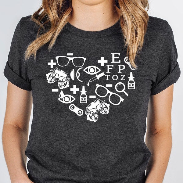 Optometry Heart Shirt, Optician Gifts, Optometry Graphic Tees, Gift for Ophthalmologist, Ophthalmic Tech T-Shirt, Women VNeck TShirt