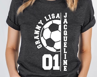 Maglietta da calcio personalizzata, regali personalizzati per il calcio, maglietta per la mamma di un calciatore, regali per la squadra di calcio, maglietta con il nome del giocatore, magliette da calcio abbinate