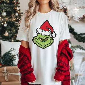 Grinch Face Shirt, Minimal Grinch Christmas Tee, Funny Holiday T-Shirt, Santa Grinch Head, Grinch Graphic Tee, Xmas Party Shirt