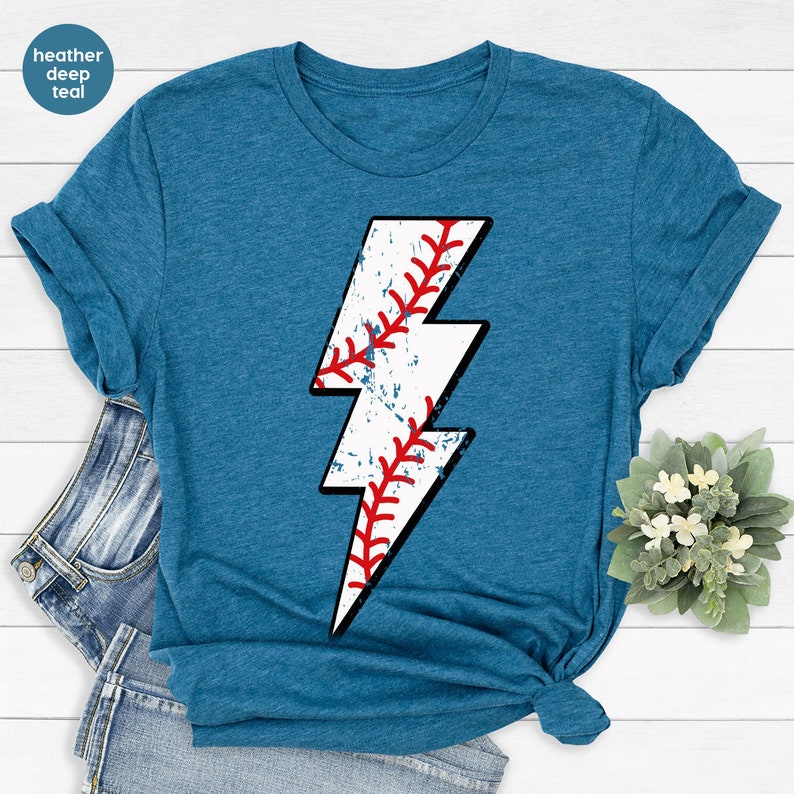 Retro Baseball TShirt, Baseball Gifts, Baseball Mom Outfit, Vintage Sports T Shirt, Lightning Graphic Tees, Baseball Coach Clothing image 8