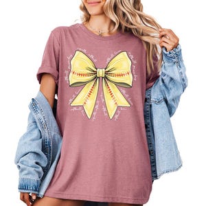 Retro Softball Bow Shirt, Coquette Bow Softball Shirt, Softball Mama Shirt, Softball T Shirt, Softball Player Shirt, Coquette Softball Shirt