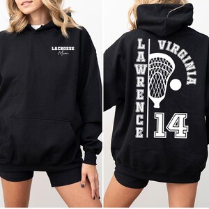 Custom Lacrosse Sweatshirt, Lacrosse Mom Hoodie, Lacrosse Sister Sweatshirt, Personalized Lacrosse Long Sleeve Shirts, Lacrosse Dad Gifts image 4