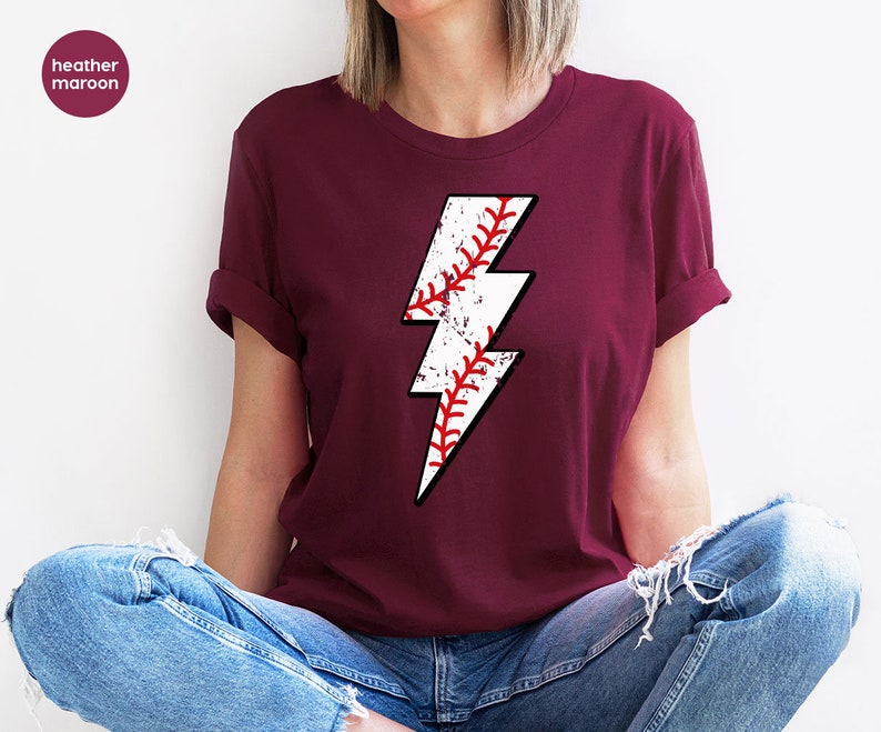 Retro Baseball TShirt, Baseball Gifts, Baseball Mom Outfit, Vintage Sports T Shirt, Lightning Graphic Tees, Baseball Coach Clothing image 4