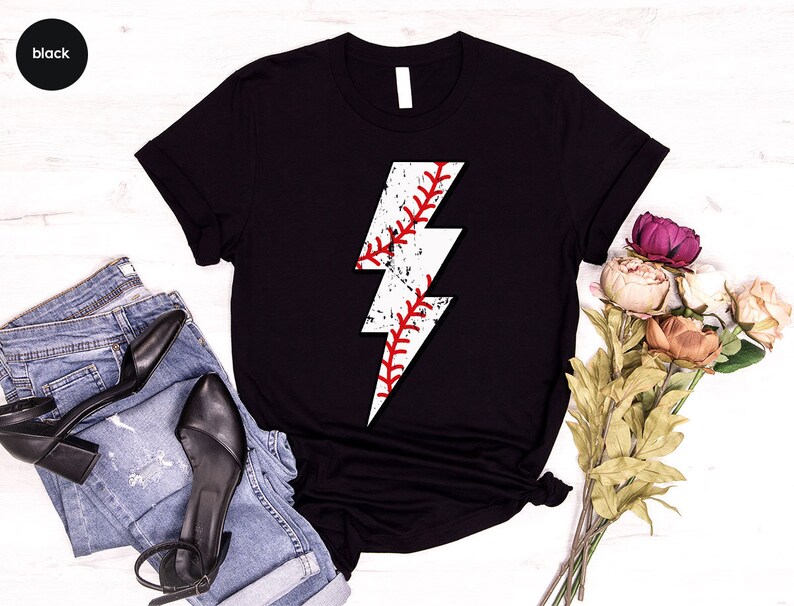 Retro Baseball TShirt, Baseball Gifts, Baseball Mom Outfit, Vintage Sports T Shirt, Lightning Graphic Tees, Baseball Coach Clothing image 1