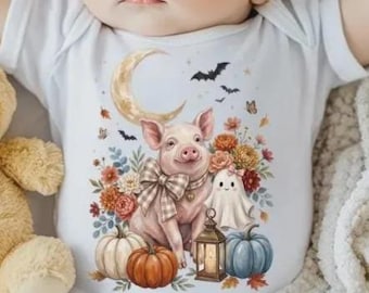 Cute Pig Ghost Halloween Baby Onesie, Moon Pumpkin Fall Kids Shirt, Adorable Autumn Piggy Youth Sweatshirt
