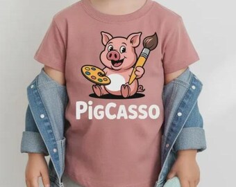 Pigcasso Artist Pig Kids Shirt, Cute Painter Piglet Youth Graphic Tee, Art Lover Gift, Funny Animal Toddler Tee, Funny Baby Shower Gift