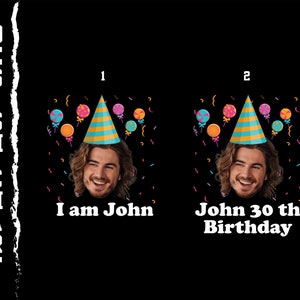a birthday card with a photo of a man wearing a party hat