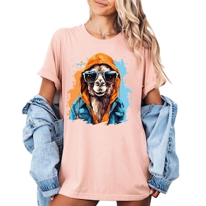 Colorful Llama T-Shirt, Cool Llama Shirt, Hoodie Alpaca Graphic Shirt, Trendy Colorful Alpaca Shirt, Street Graphic Animal Shirt