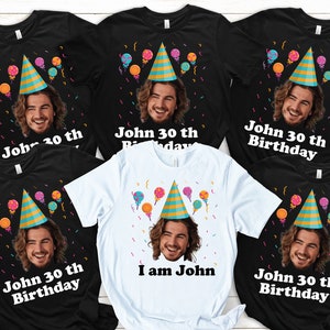 a group of t - shirts with a photo of a man wearing a birthday hat