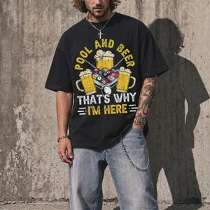 Camiseta Comfort Colors® para billar y cerveza, sudadera divertida de billar, camiseta gráfica para juegos de bar y bebidas, regalo para jugadores de billar, ropa para noches de juegos.