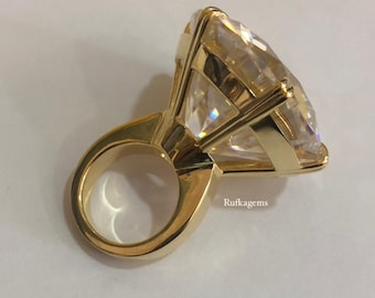 Moissanite Engagement Ring, Gold Plated 925 Sterling Silver Ring, Customized Jewelry..