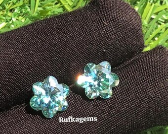 2 pcs Beautiful Flower Shape Blue Moissanite Diamond 10 MM 6 Petals Flower/ Making for Moissanite Pendant , Earrings & Engagement Ring