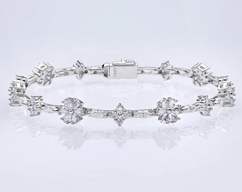 Bracelet en moissanite blanche | Beau bracelet en argent sterling | VVS1 Clarté | Bracelet tennis | Bijoux hip-hop