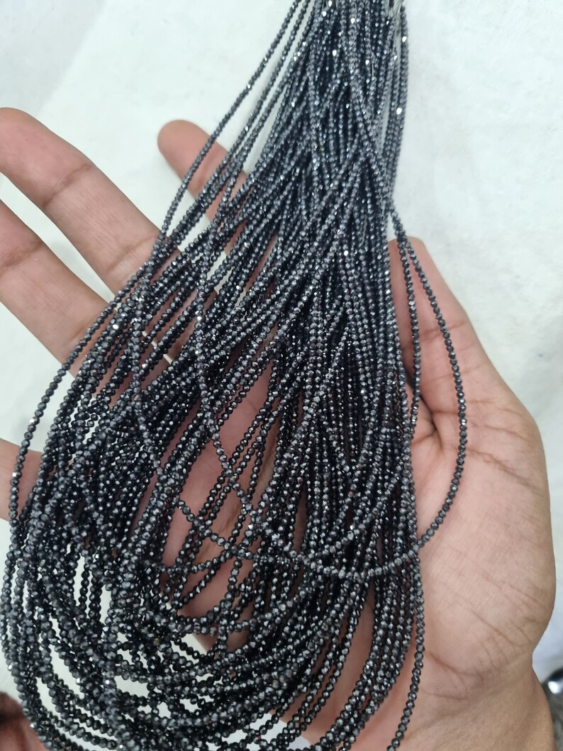 2 mm Shiny Black Moissanite Diamond Beads/ Loose Diamonds/Round Faceted Beads /AAA Grade 16 Inches/ Diamond necklace, image 1