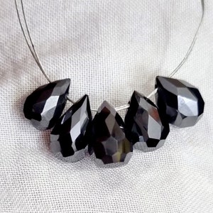 5 pcs of Briolette Beads/Black Tear Drops Moissanite Faceted Diamond Beads With Drilling/10mm to 11 mm/For Diamond Earrings
