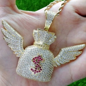 Bellissimo ciondolo con diamanti bianchi rotondi in argento sterling 925 con moissanite e sacchetto porta soldi / regalo hip hop per lei
