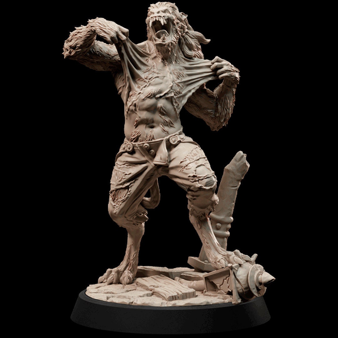 32mm/75mm Werewolf Changing Miniature for Gaming, Painting or Display ...