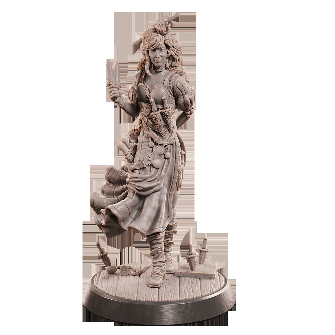 32mm/75mm Female Knife Thrower Miniature for Gaming, Painting or