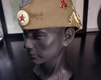 Soviet Russia Military Hat with Pins and Patches (Size 57? 1992) | Soviet surplus Russian surplus russia military surplus